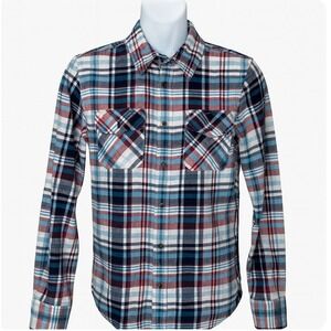 True Religion‎ Plaid Button Up Shirt Mens Small Red Blue White Flannel Western
